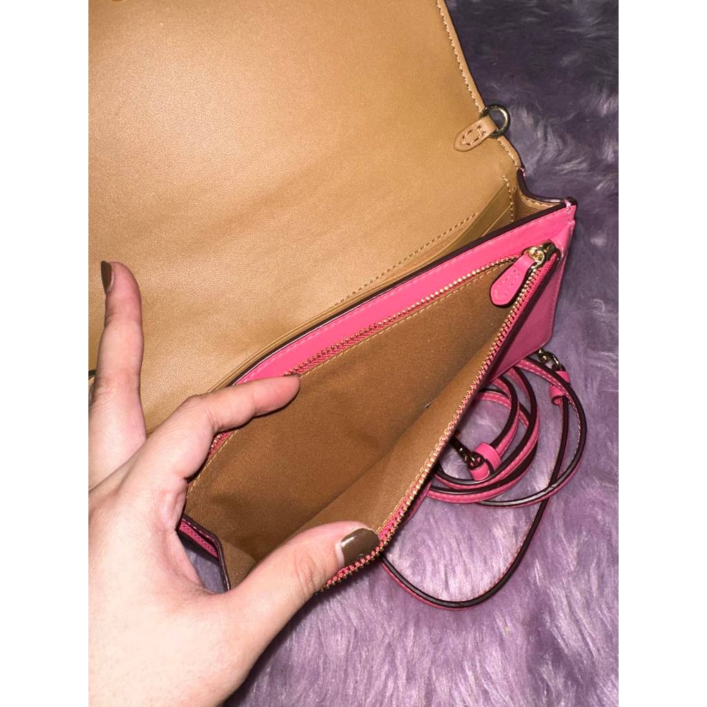 ORIG Preloved CCH Anna Foldover Clutch Crossbody Small Slim Bag Khaki/Pink