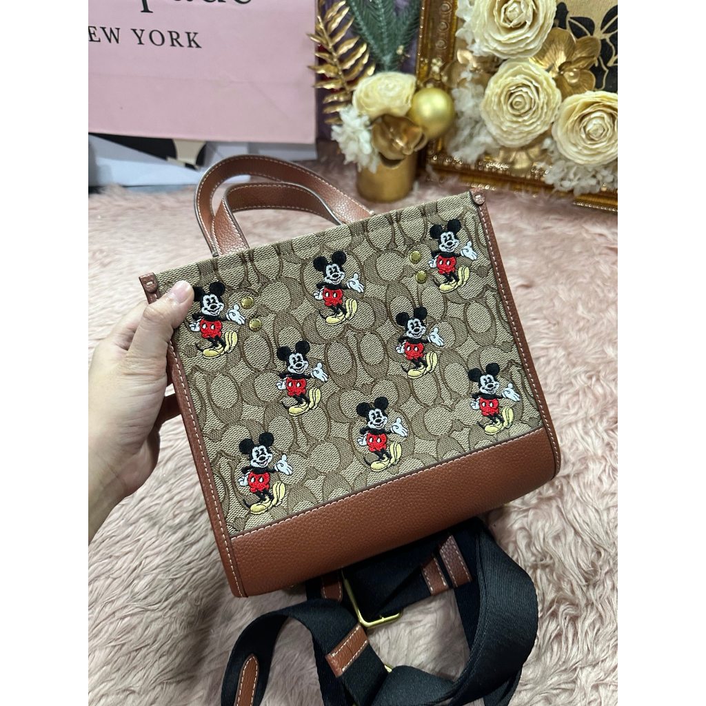 ORIG Preloved Disney X CCH Dempsey Tote 22 Brown Bag In Signature Jacquard With Mickey Mouse