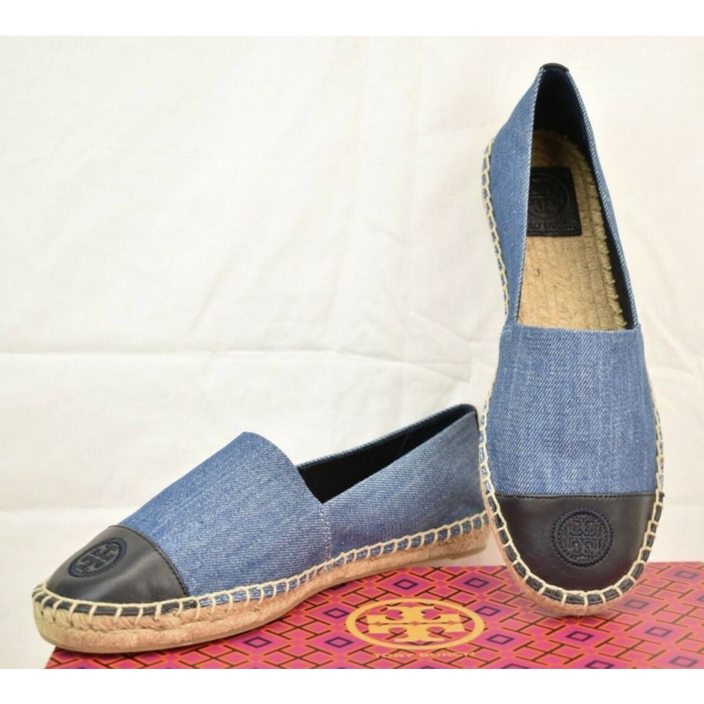 ORIG & IMPORTED Tory Burch w6 ONLY Denim Chambray Blue Flat Espadrille Shoe