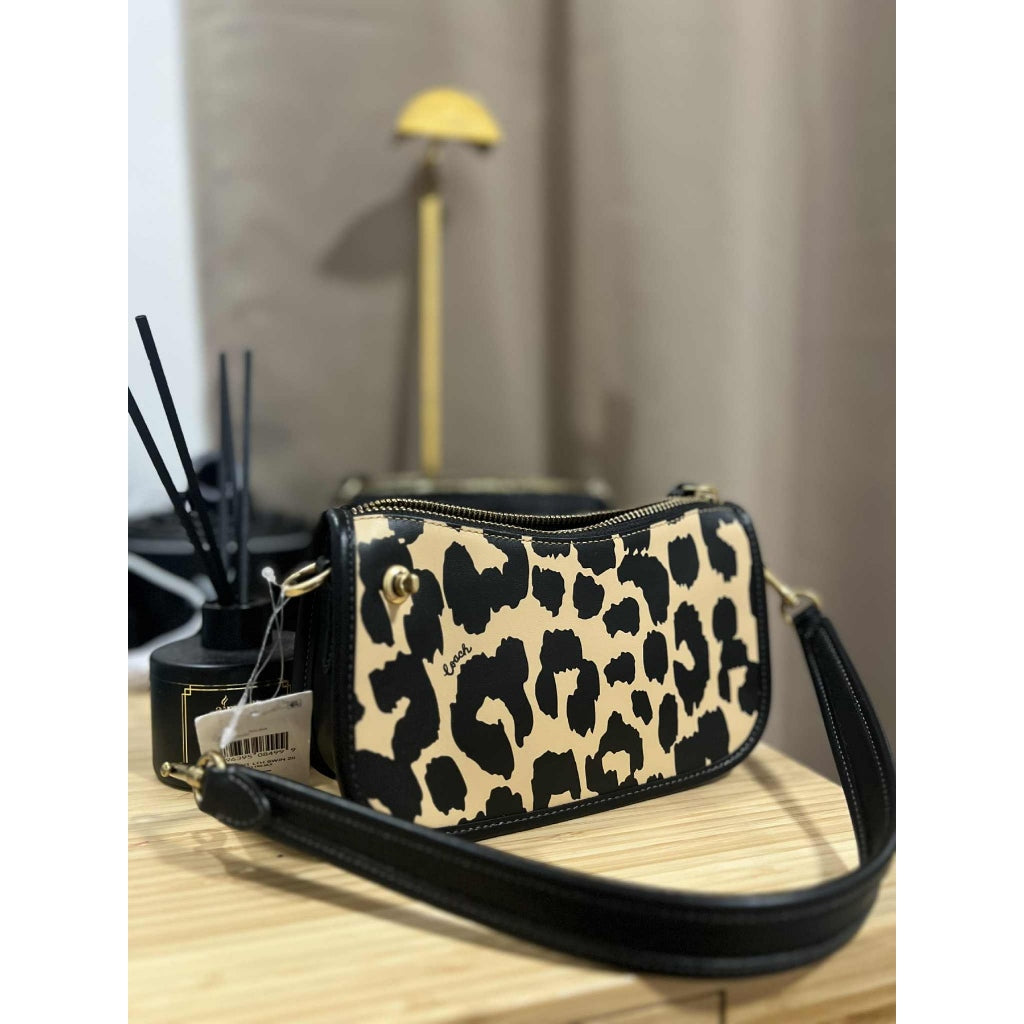 ORIG & IMPORTED CCH Retail Leopard Printed Mini Leather Bag Swinger 20 Black/Beige