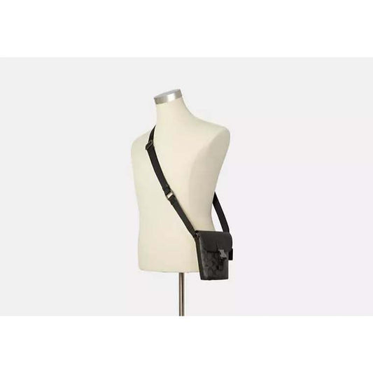 AUTHENTIC/ORIGINAL CCH Track Small Flap Crossbody Phone Men Black Bag In Signature Canvas