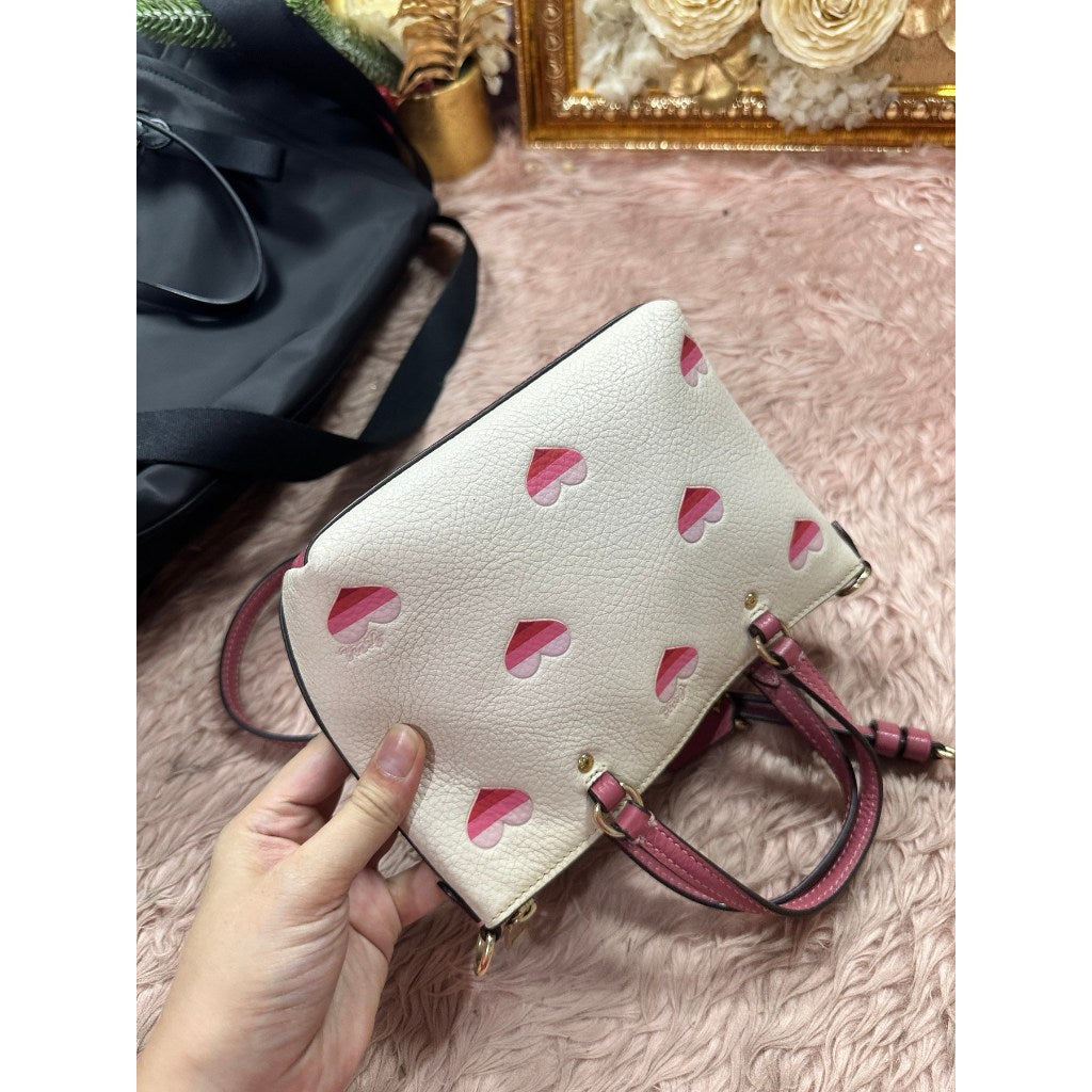 ORIG Preloved CCH Mini Gallery Crossbody With Stripe Heart Print Small White Bag
