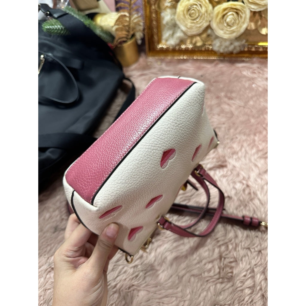 ORIG Preloved CCH Mini Gallery Crossbody With Stripe Heart Print Small White Bag