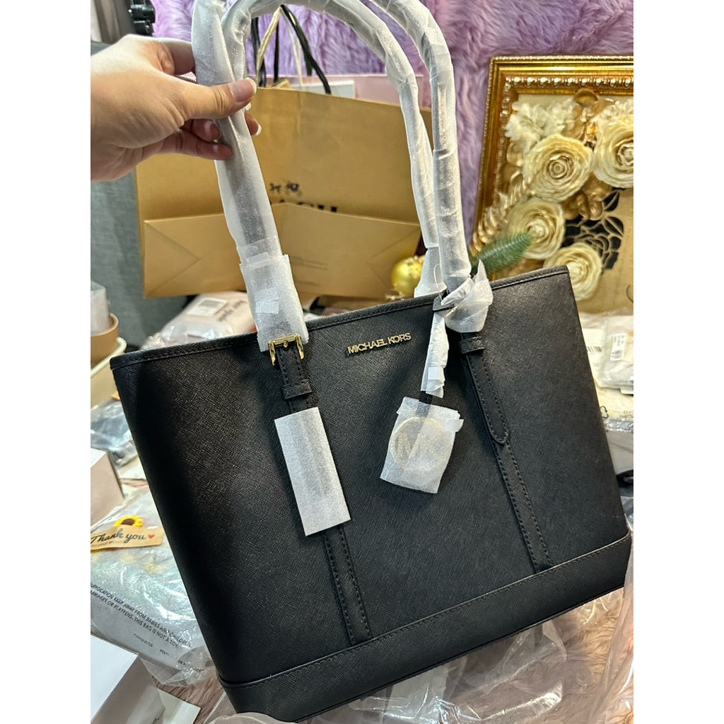 ORIG & IMPORTED MK Jet Set Travel Small Saffiano Leather Top-Zip Tote Bag Black