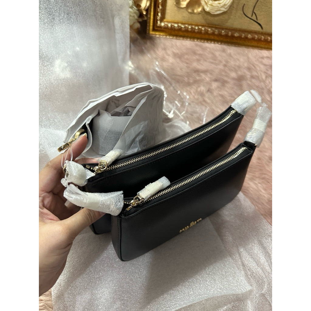 AUTHENTIC/ORIGINAL KS Duet Saffiano Leather Small Crossbody Dual Black Bag