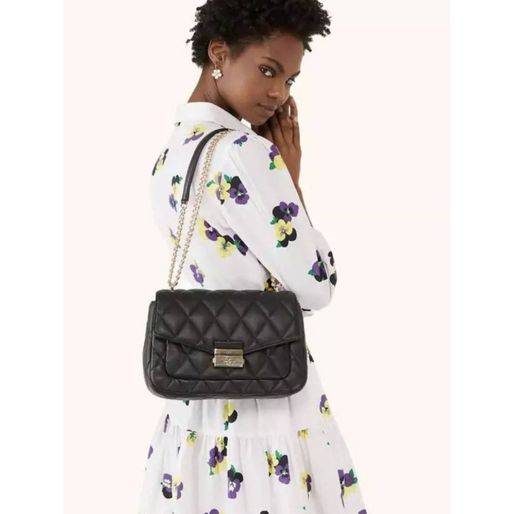 ORIG Preloved KS Carey Medium Flap Shoulder Quilted Black Bag