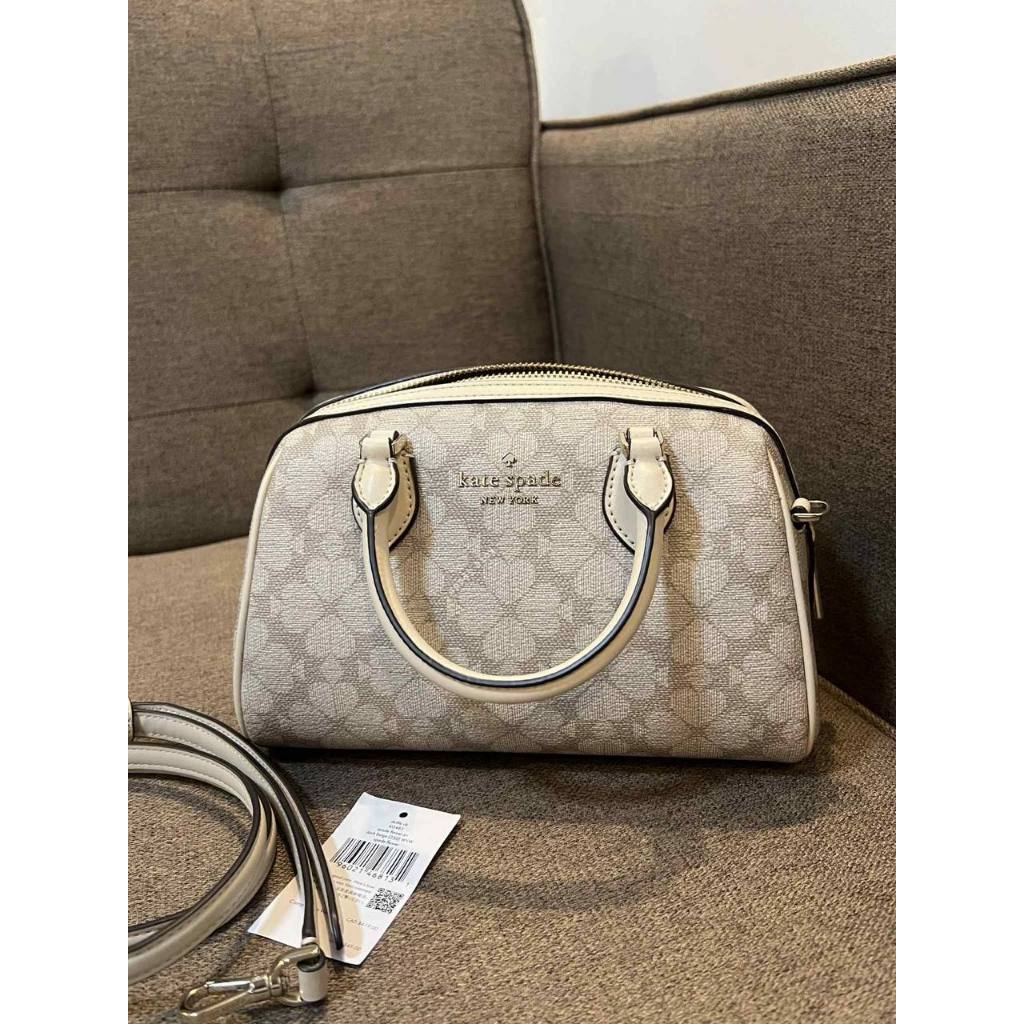 ORIG Preloved KS Flower Medium Dolly Duffle Crossbody Beige Bag