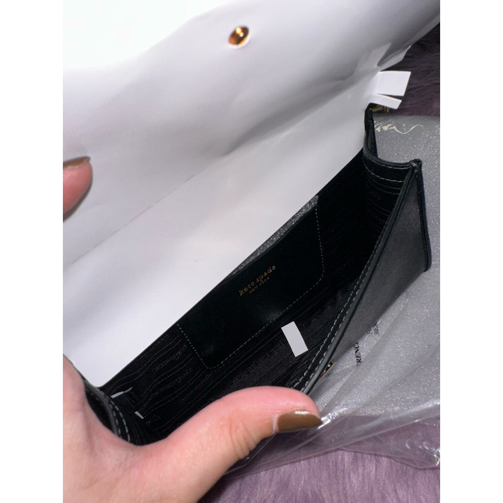 ORIG & IMPORTED KS Morgan Bow Embellished Flap Chain Wallet Small Black Bag