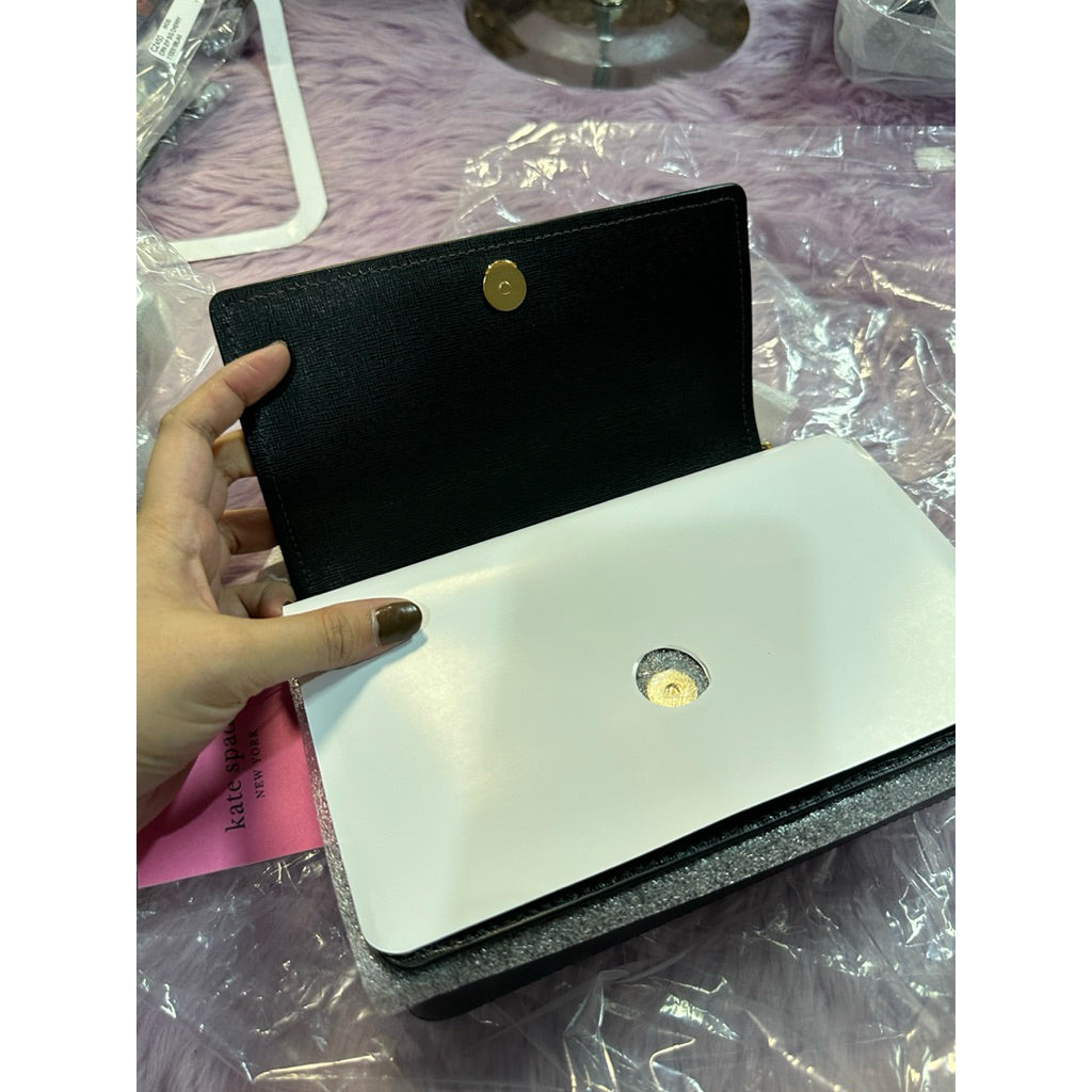 ORIG & IMPORTED KS Morgan Bow Embellished Flap Chain Wallet Small Black Bag