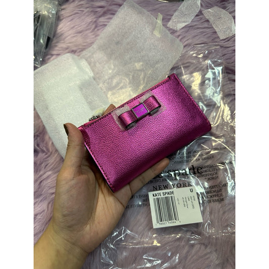 ORIG & IMPORTED KS Morgan Bow Metallic Small Slim Bifold Pink Wallet