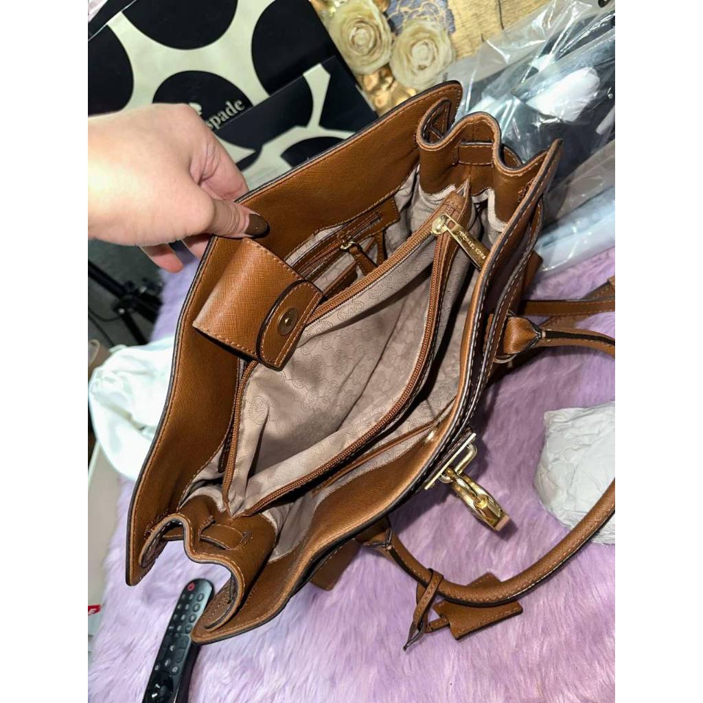 ORIG Preloved MK Hamilton East West Large Satchel Brown Office Bag