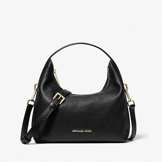 AUTHENTIC/ORIGINAL MK Ember Small Pebbled Leather Messenger Bag - BLACK