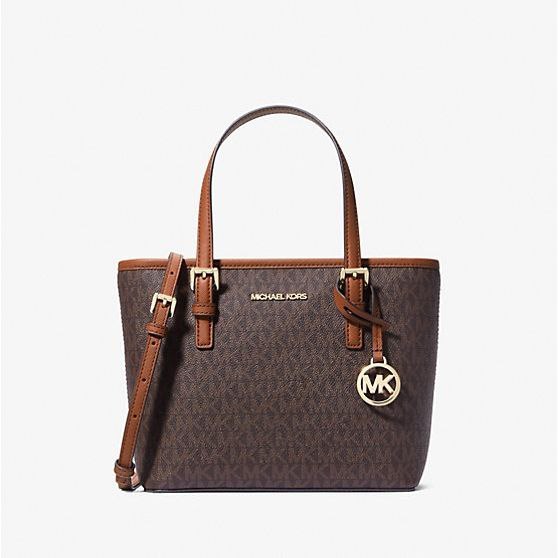 AUTHENTIC/ORIGINAL MK Jet Set Travel Extra-Small Logo Top-Zip Tote Bag brown