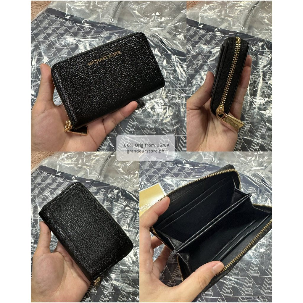 ORIG & IMPORTED MK Small Semi Lux Zip Around Card Case Wallet Brown/White/Black