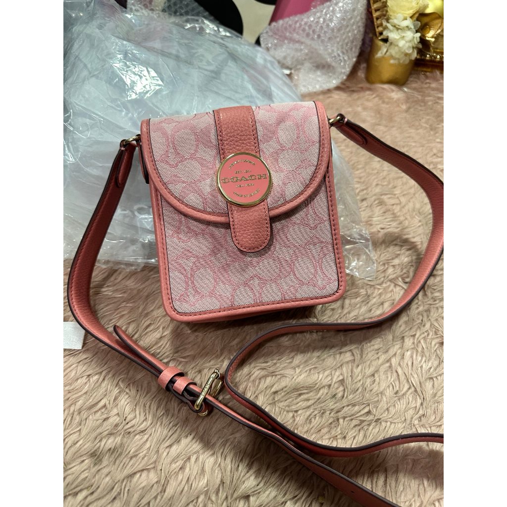 ORIG Preloved CCH North/South Lonnie Small Phone Pink Bag in Signature Jacquard