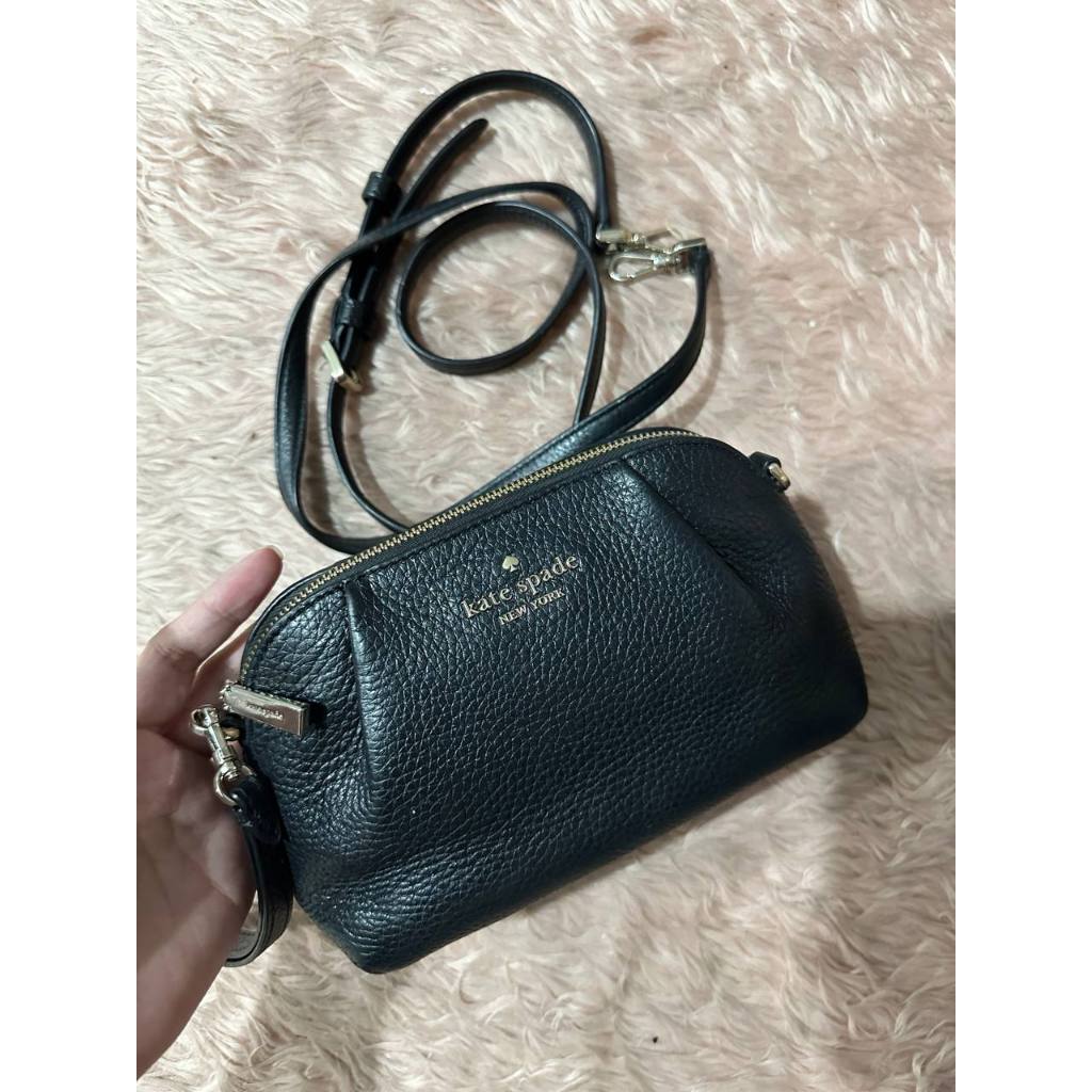 ORIG Preloved KS Dumpling Pebble Leather Convertible Mini Bag Wristlet Black