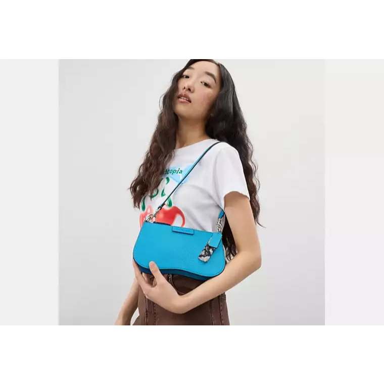 AUTHENTIC/ORIGINAL CCH Retail Small Wavy Shoulder Blue Bag In Coachtopia Leather