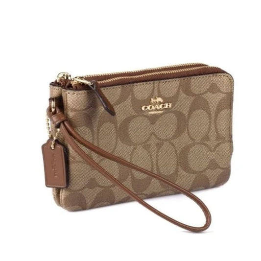ORIG & IMPORTED CCH Khaki Saddle Brown Medium Double Zip Wristlet Wallet