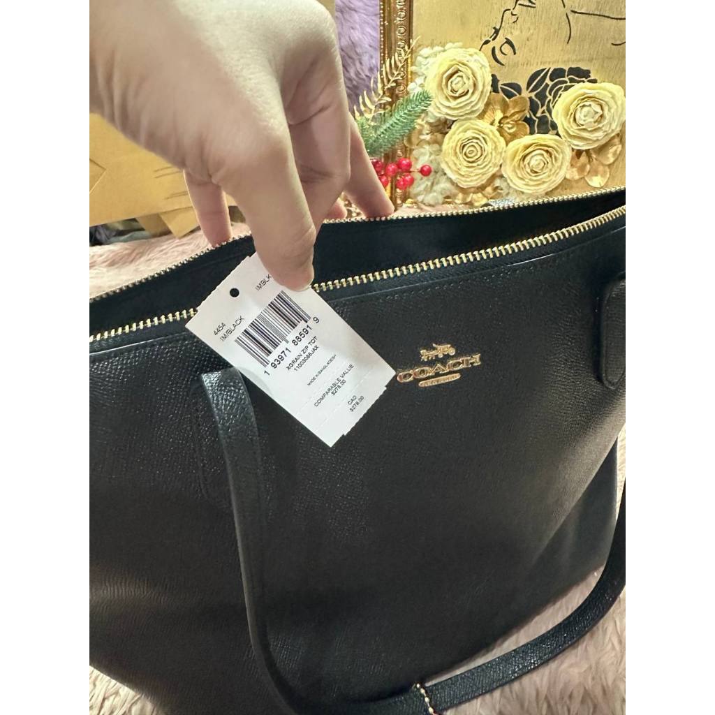 ORIG Preloved CCH Crossgrain Leather Zip Top Tote Shoulder Bag Black