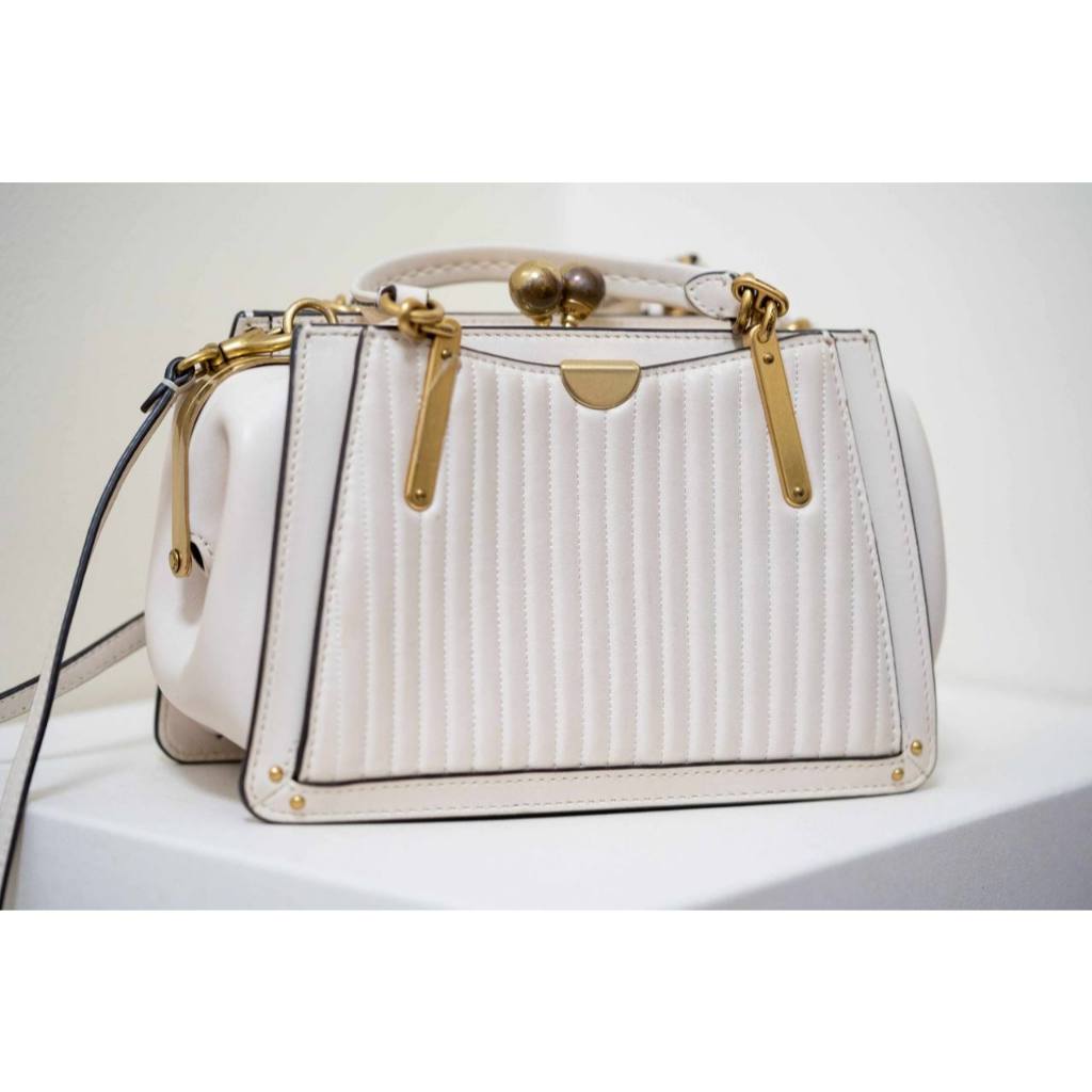 ORIG Preloved CCH RARE Retail Kisslock Dreamer 21 With Quilting And Rivets Mini White Bag