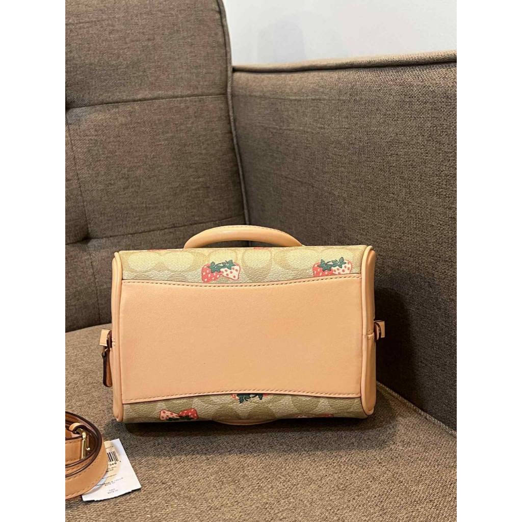 ORIG Preloved CCH Sydney Satchel Small Bag With Strawberry Print Light Khaki/Peach