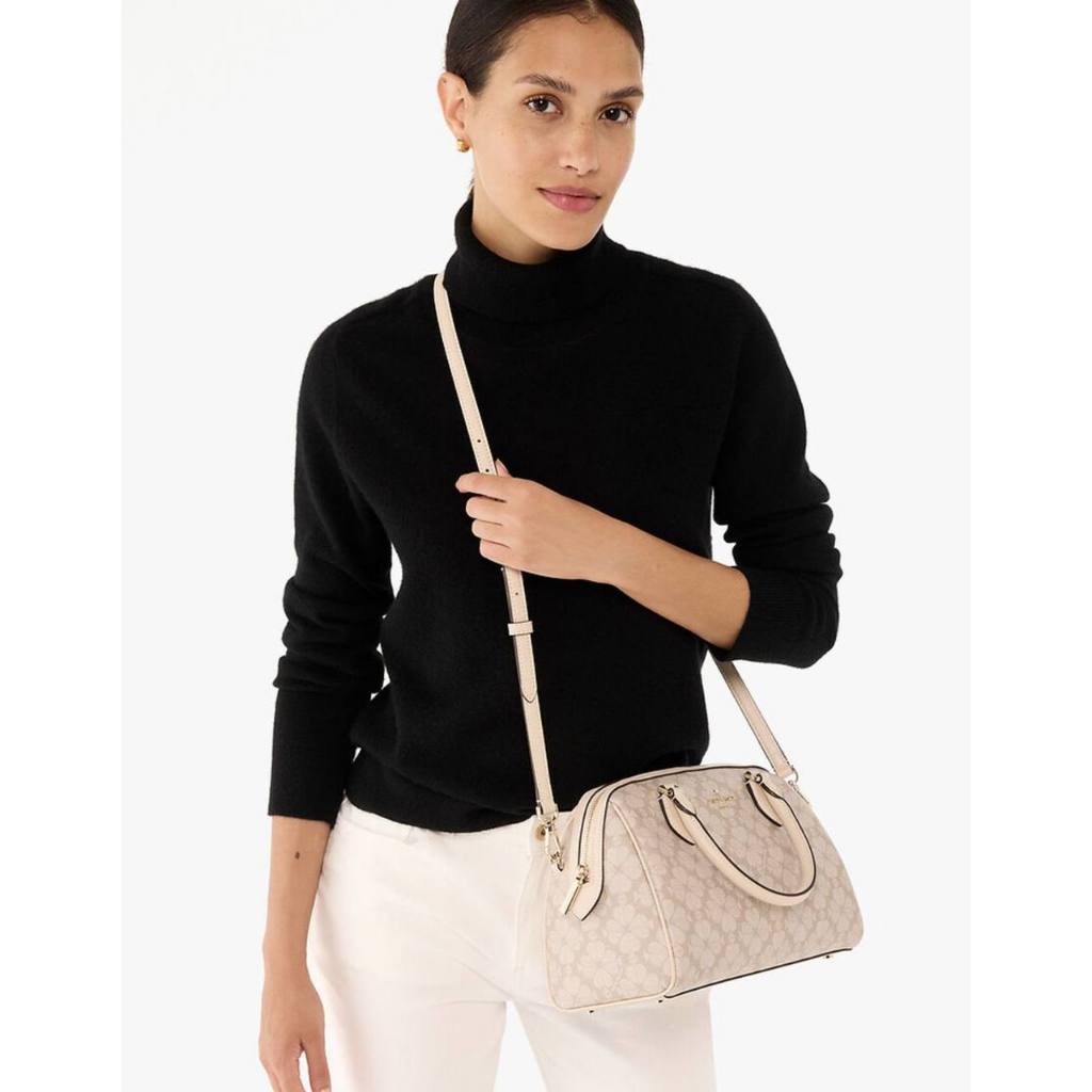 ORIG Preloved KS Flower Medium Dolly Duffle Crossbody Beige Bag