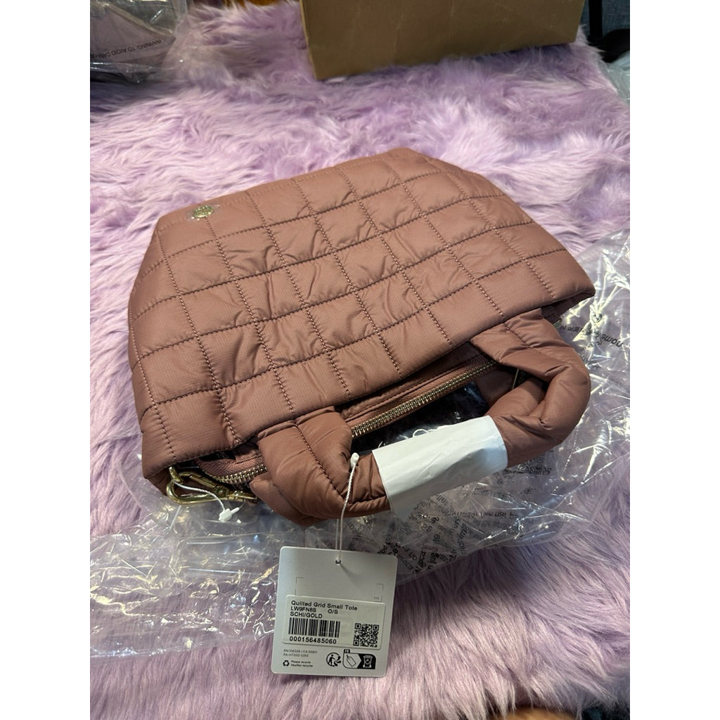 AUTHENTIC/ORIGINAL Lululemon Quilted Grid Small Tote Bag 5L - Spiced Chai/Gold Pink