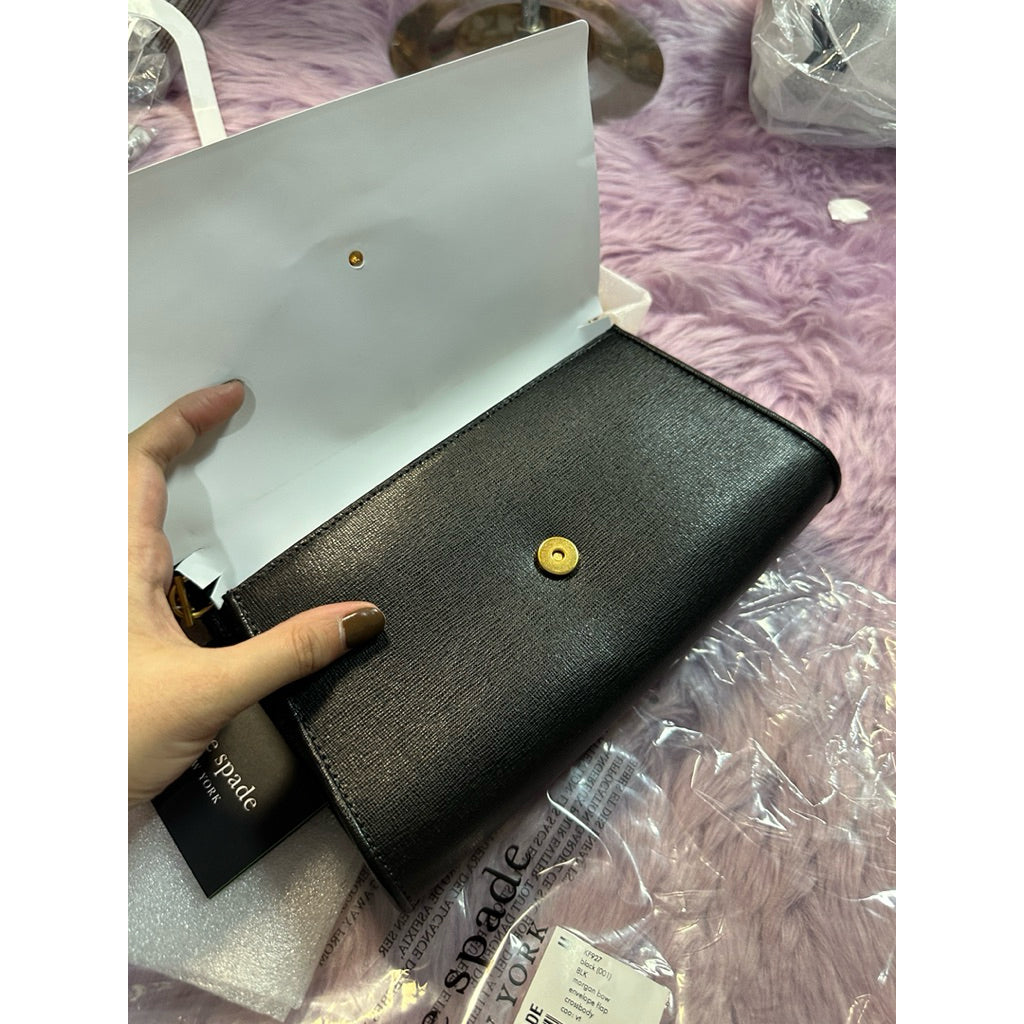 ORIG & IMPORTED KS Morgan Bow Embellished Envelope Flap Crossbody Small Black Bag
