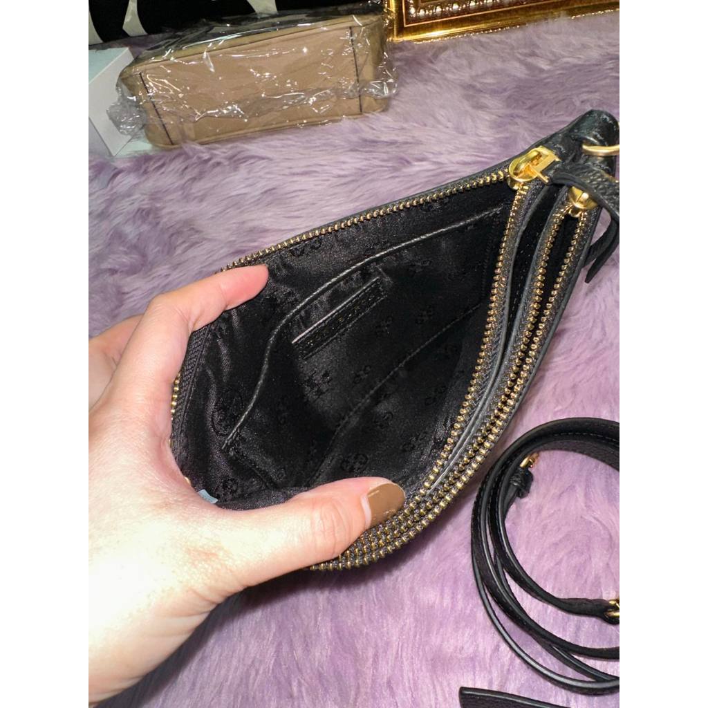 ORIG Preloved TB Double Zip Slim Crossbody Leather Bag BLACK