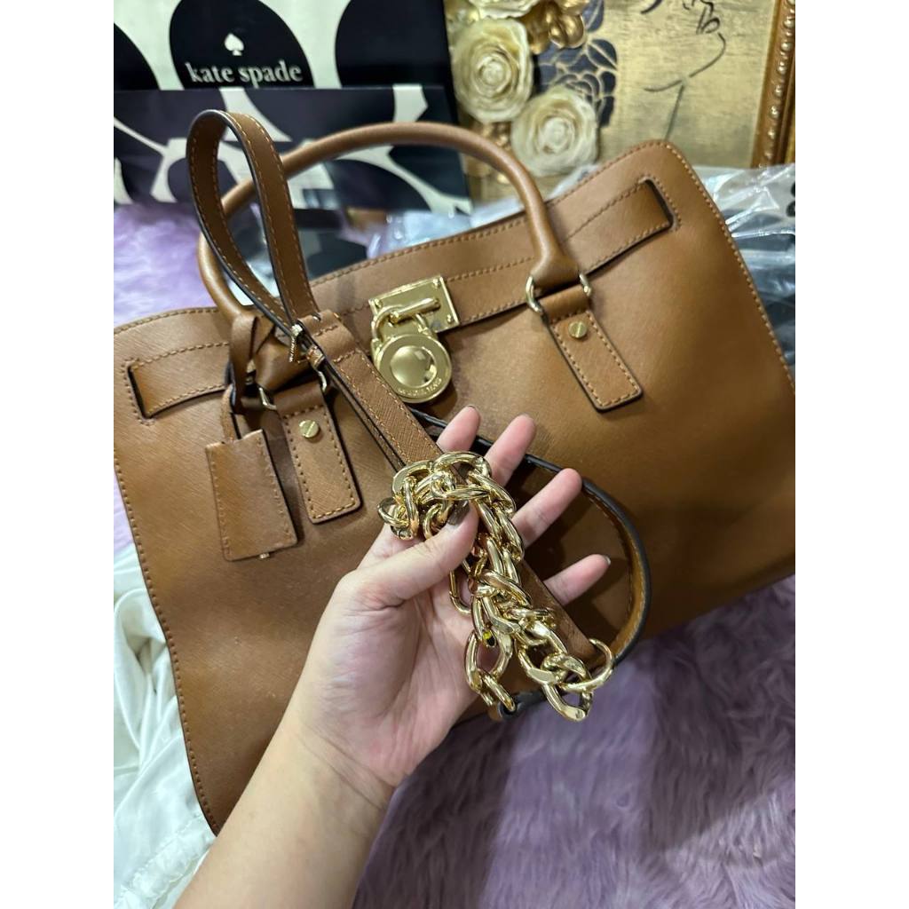 ORIG Preloved MK Hamilton East West Large Satchel Brown Office Bag