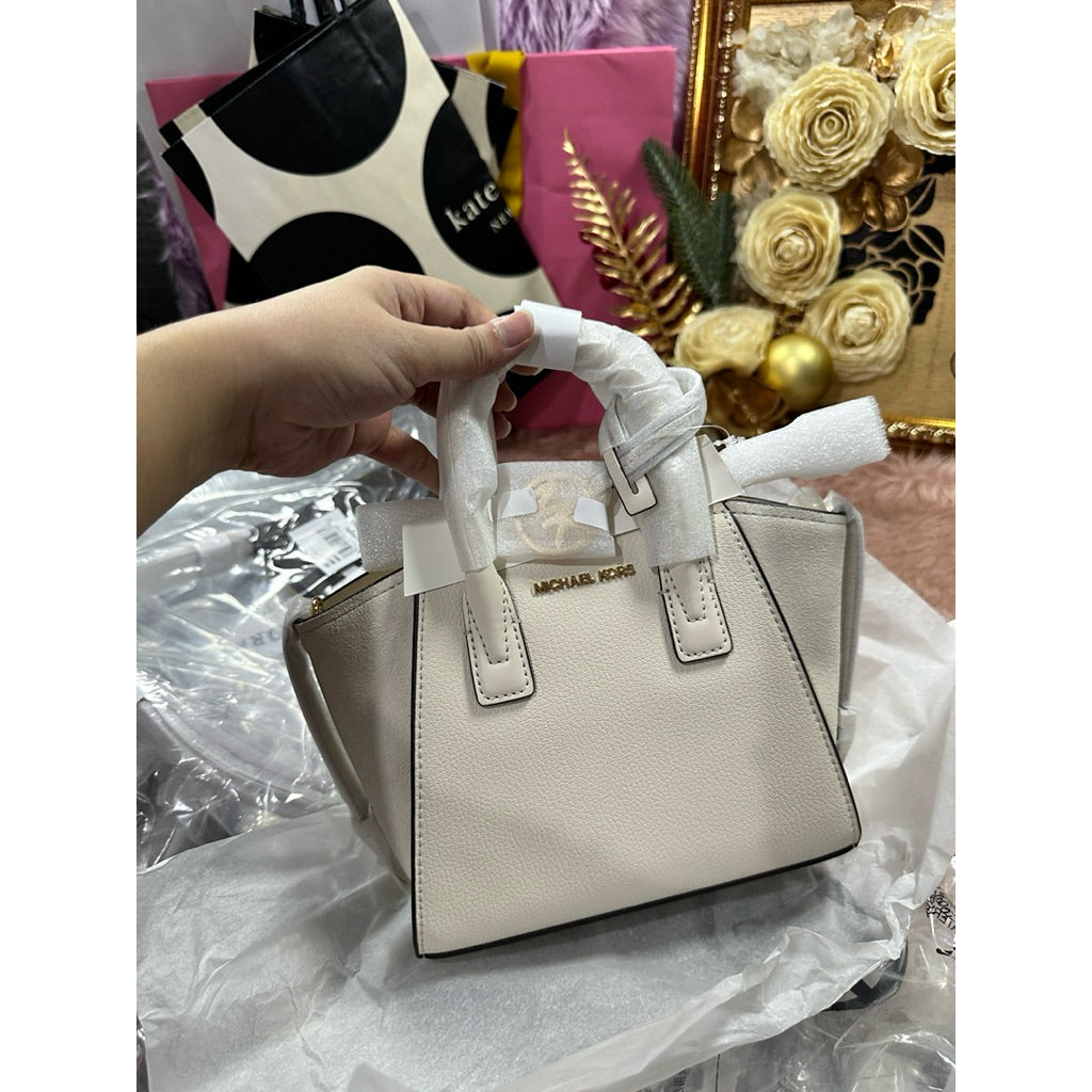 ORIG & IMPORTED MK Avril Extra-Small Leather and Suede Satchel Black Brown White Small Bag