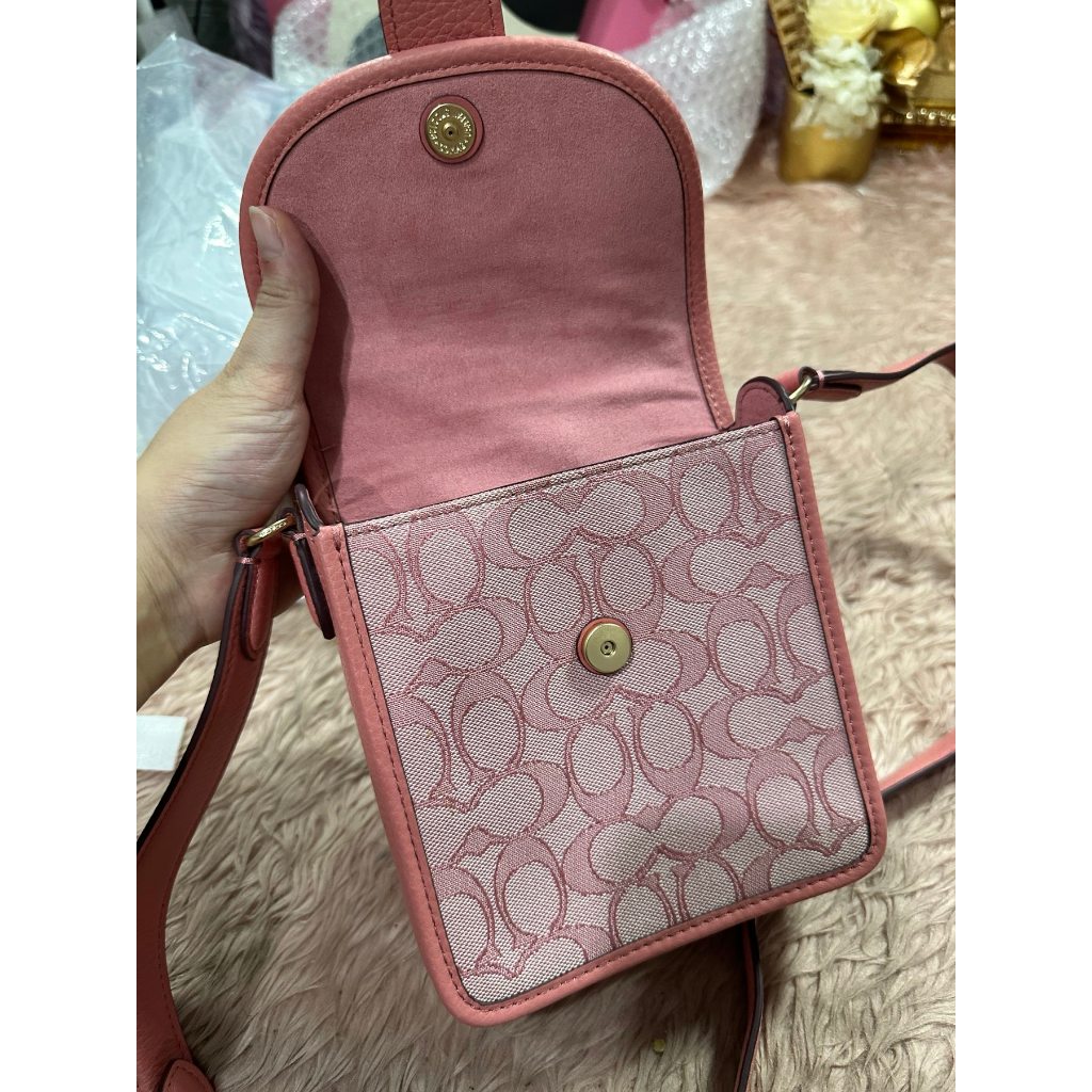 ORIG Preloved CCH North/South Lonnie Small Phone Pink Bag in Signature Jacquard