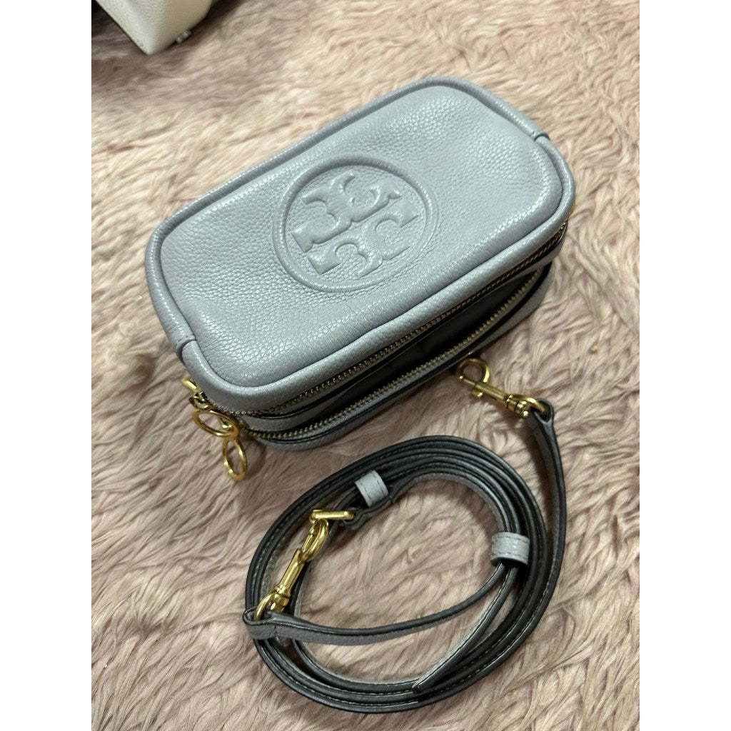 ORIG Preloved Tory Burch Perry Bombe Mini Bag Gray