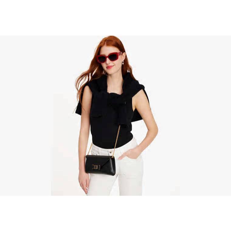 ORIG & IMPORTED KS Morgan Bow Embellished Envelope Flap Crossbody Small Black Bag