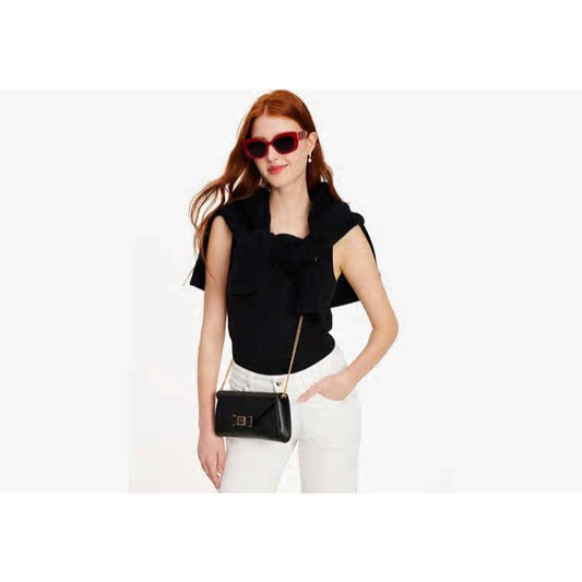 ORIG & IMPORTED KS Morgan Bow Embellished Envelope Flap Crossbody Small Black Bag