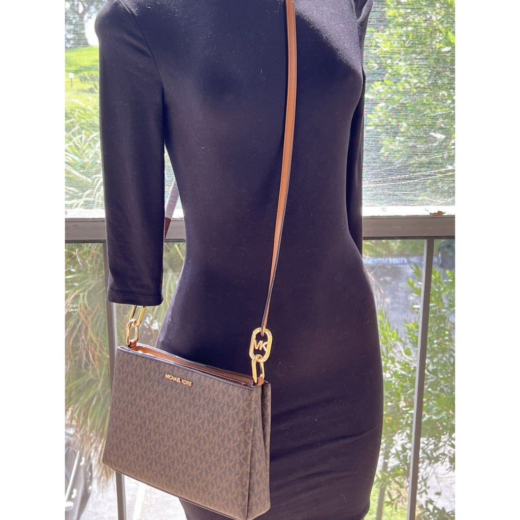 ORIG & IMPORTED MK Trisha Medium Logo Crossbody Bag Double Zip Brown Pink White Black Bag