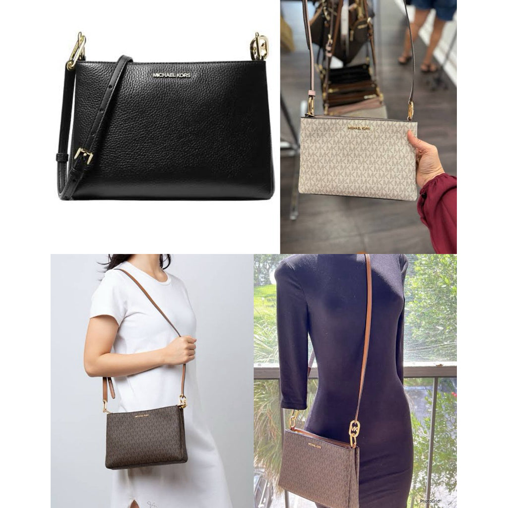 ORIG & IMPORTED MK Trisha Medium Logo Crossbody Bag Double Zip Brown Pink White Black Bag