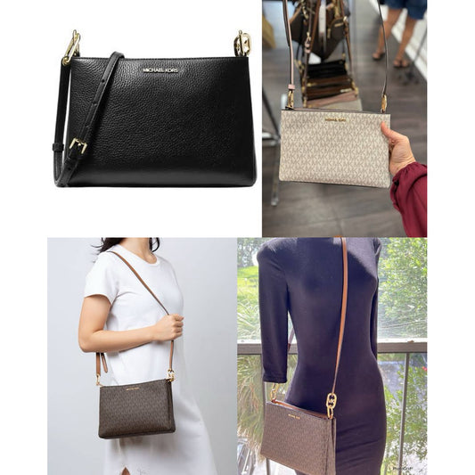ORIG & IMPORTED MK Trisha Medium Logo Crossbody Bag Double Zip Brown Pink White Black Bag