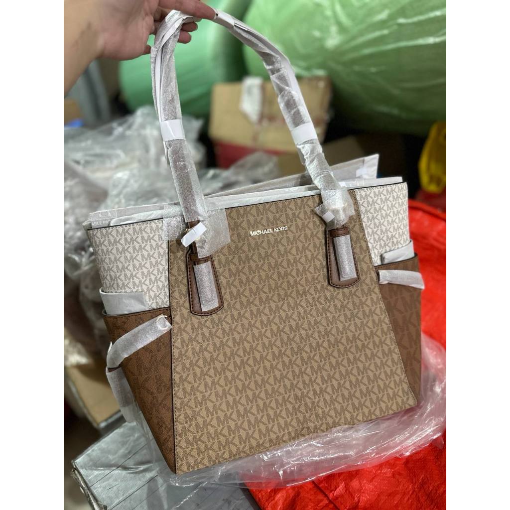 ORIG & IMPORTED MK Voyager Large Signature Logo Tote Bag Camel Brown