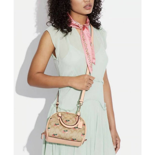 ORIG Preloved CCH Sydney Satchel Small Bag With Strawberry Print Light Khaki/Peach