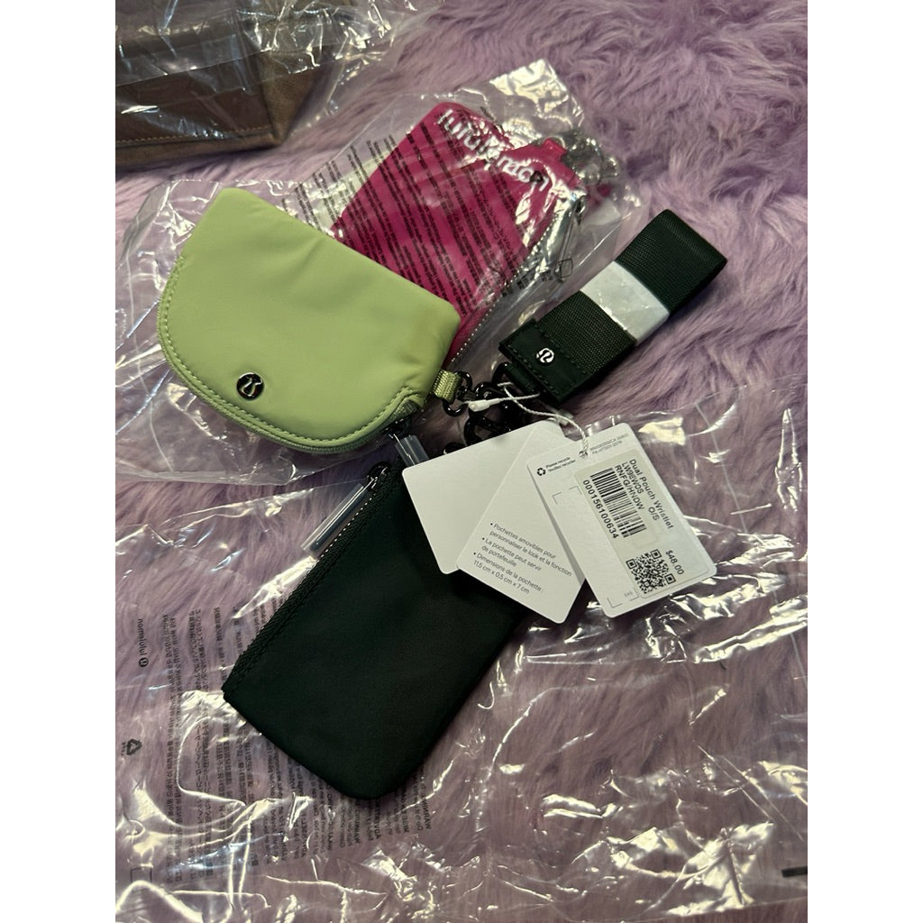 AUTHENTIC/ORIGINAL Lululemon Dual Pouch Wristlet Nylon Wallet pink green black purple