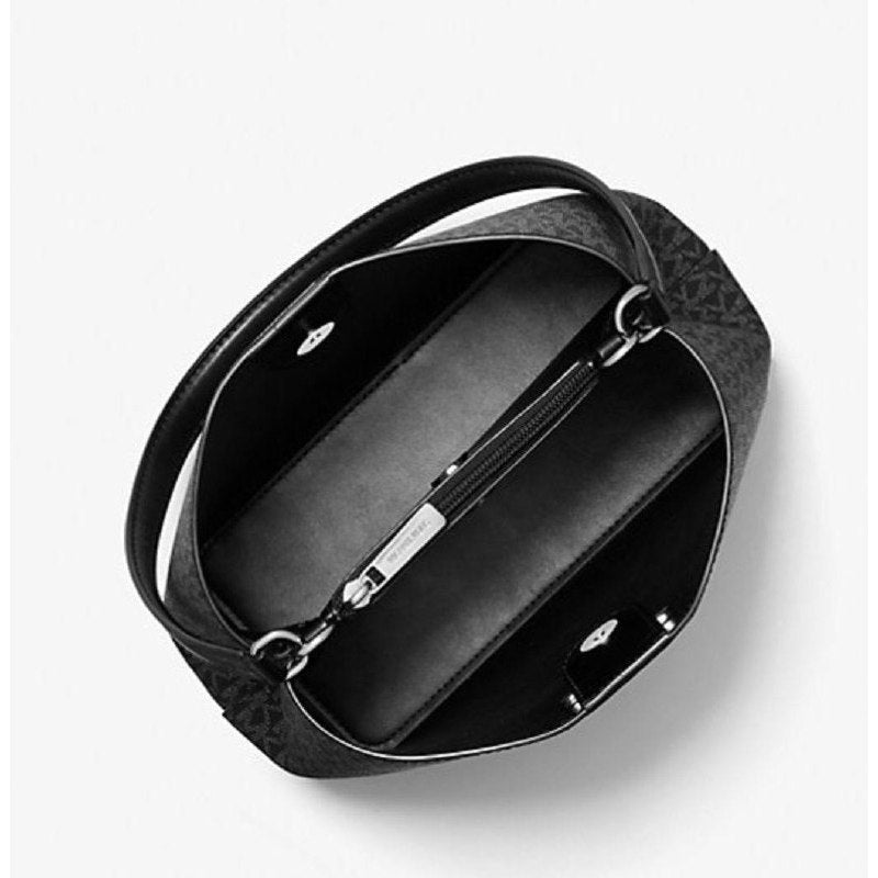 ORIG & IMPORTED MK Pratt Medium Signature Logo and Metallic Shoulder Bag Black