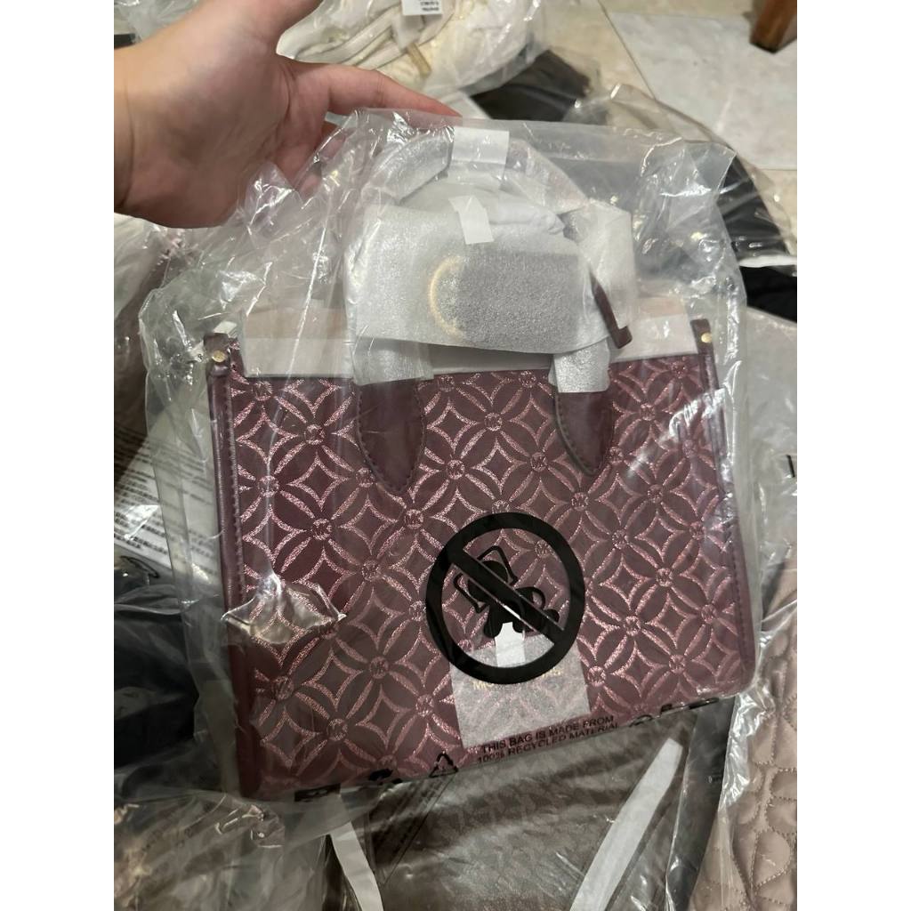 ORIG & IMPORTED MK Small Mirella Satchel Bag Graphic Logo Glitter Maroon Oxblood