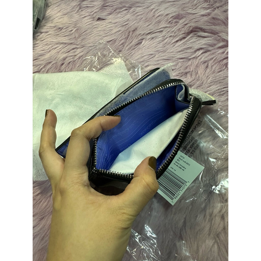 ORIG & IMPORTED KS Space Invaders X Kate Spade Glitter Patent Small Slim Bifold Wallet Black Blue