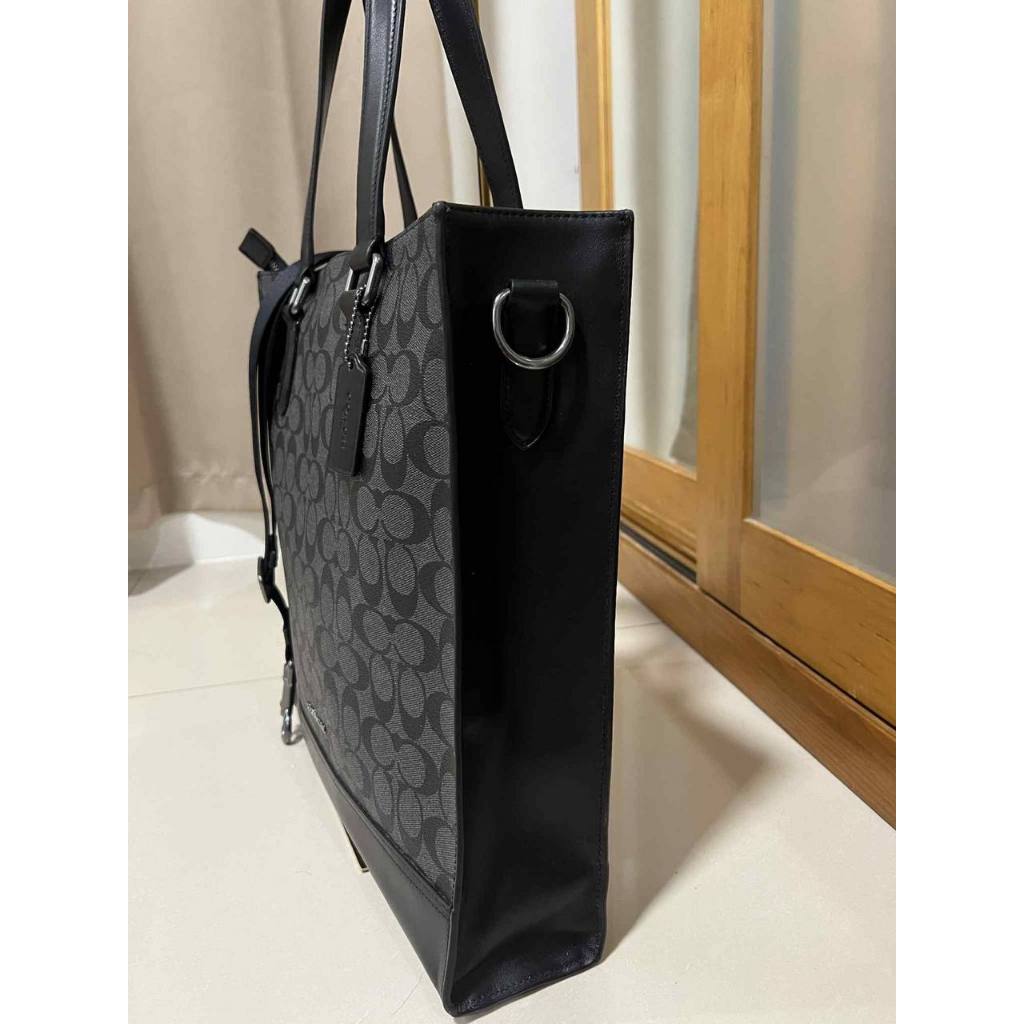 ORIG Preloved CCH Graham Structured Large Men Laptop Tote Bag In Signature Canvas Black