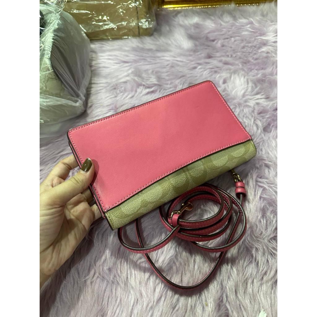 ORIG Preloved CCH Anna Foldover Clutch Crossbody Small Slim Bag Khaki/Pink