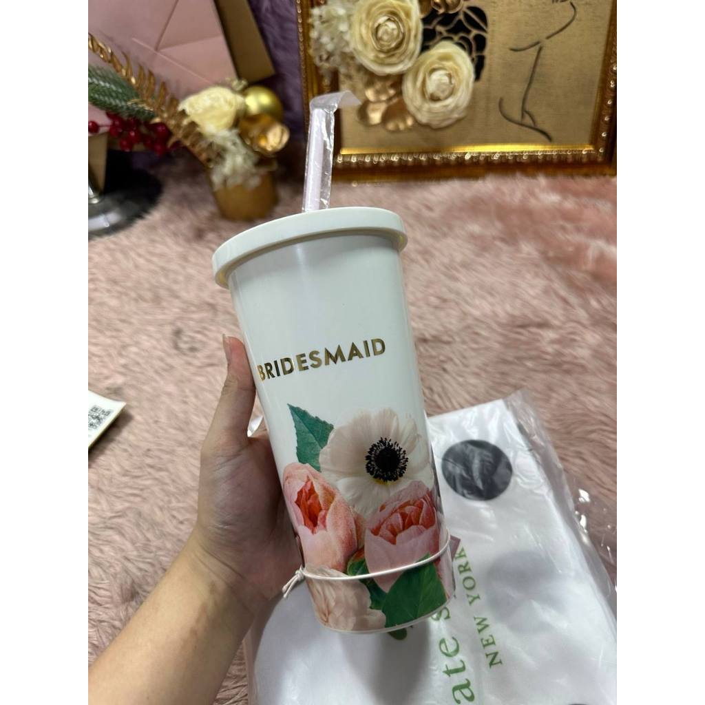 ORIG & IMPORTED KS Insulated Plastic Tumbler with Reusable Straw for Bridesmaids, 20 Ounces, Blushin