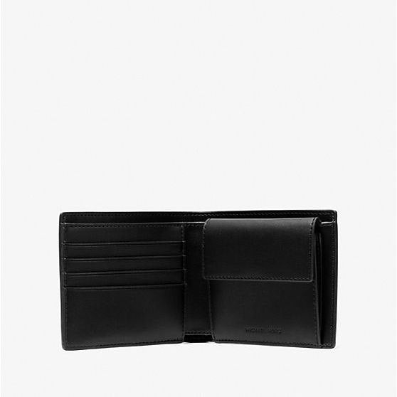 AUTHENTIC/ORIGINAL MK Cooper Pebbled Leather Billfold Black Men Wallet With Coin Pouch