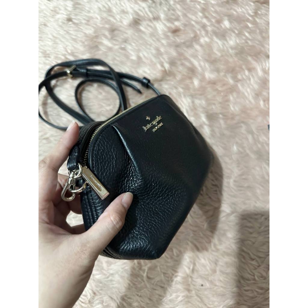 ORIG Preloved KS Dumpling Pebble Leather Convertible Mini Bag Wristlet Black