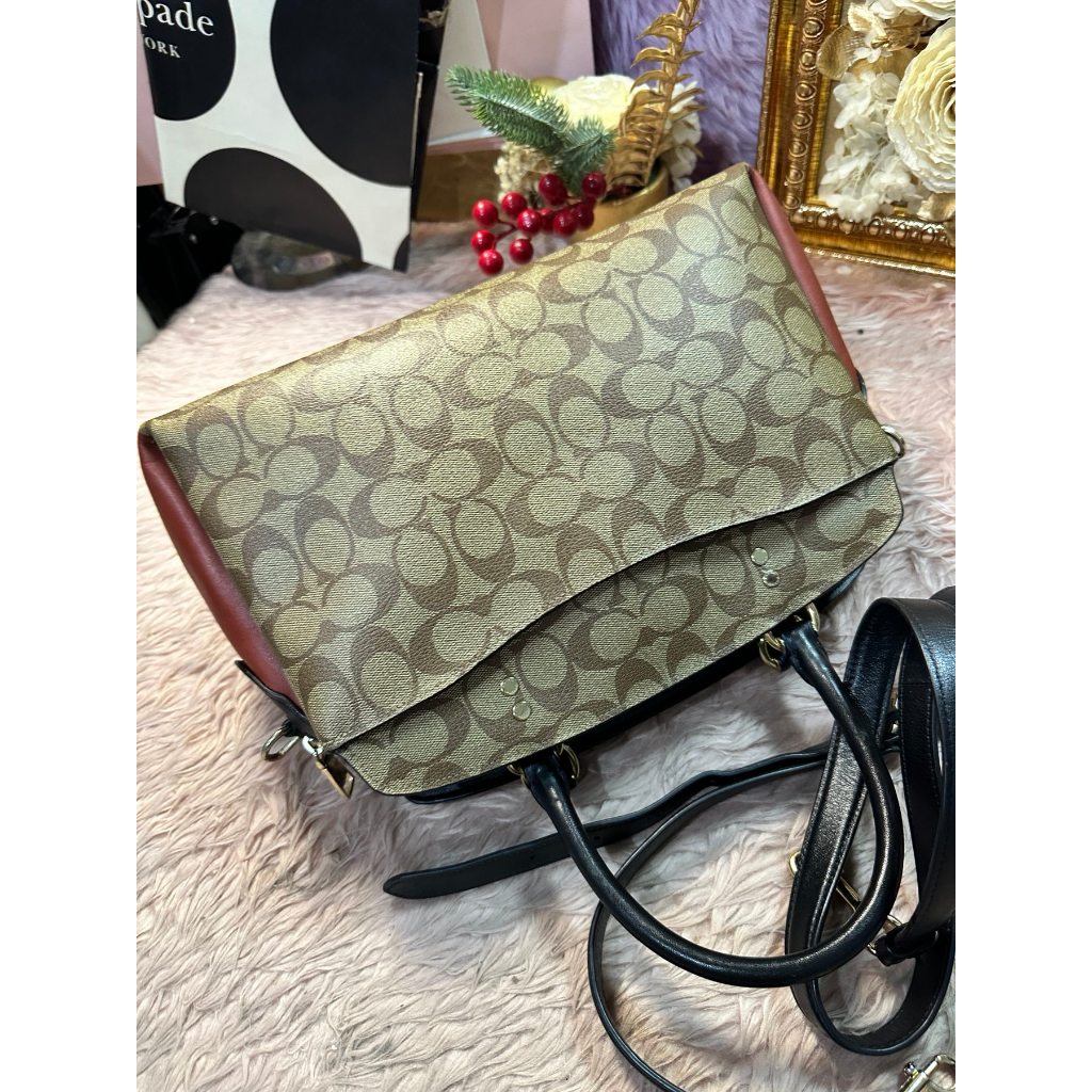 ORIG Preloved CCH Lillie Carryall In Colorblock Signature Canvas Brown Satchel Bag